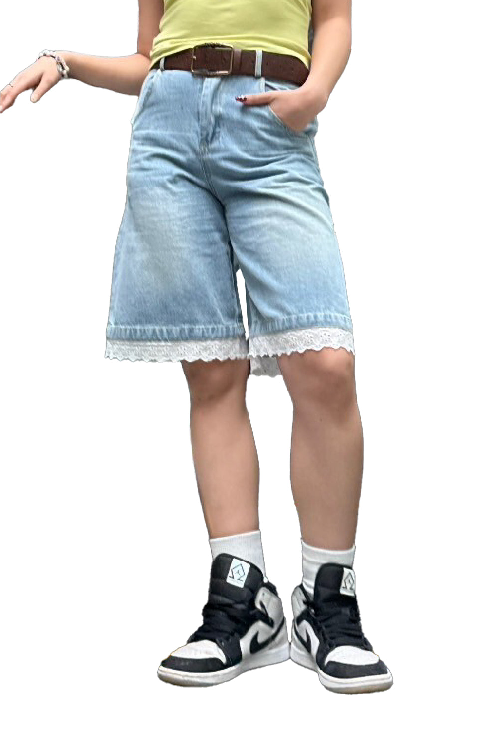 LACE DENIM HALF PANTS