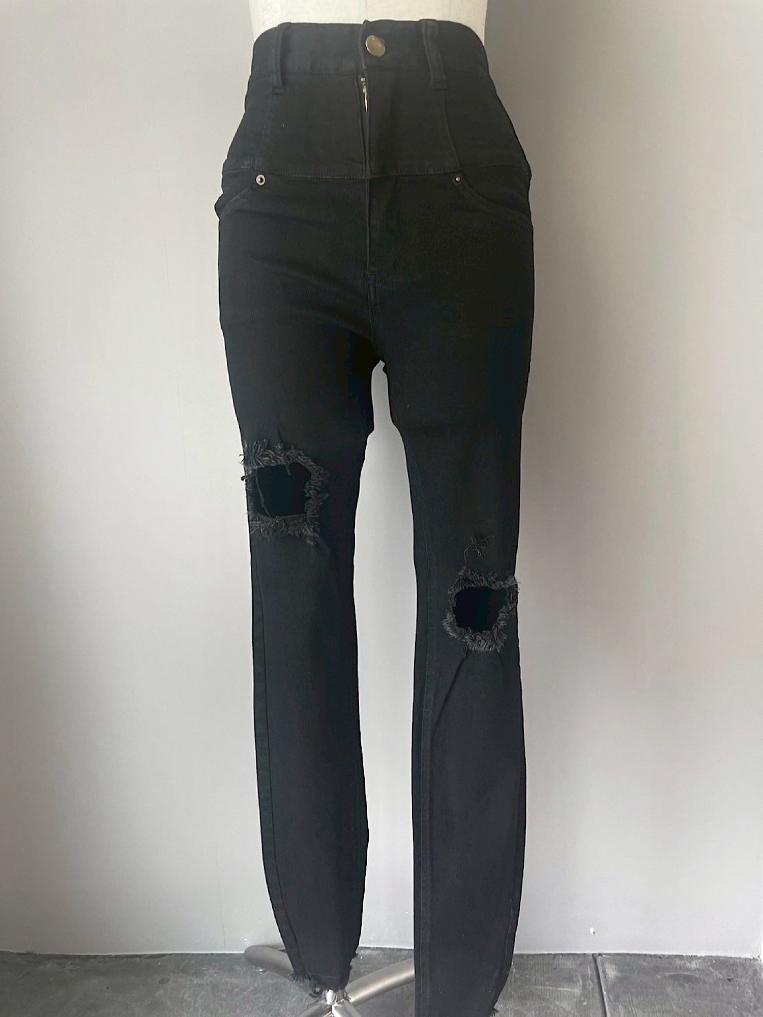 High waist damage skinny denim