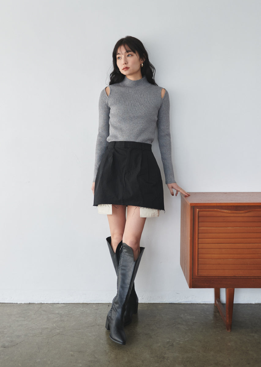 カットアウトリブニットトップス