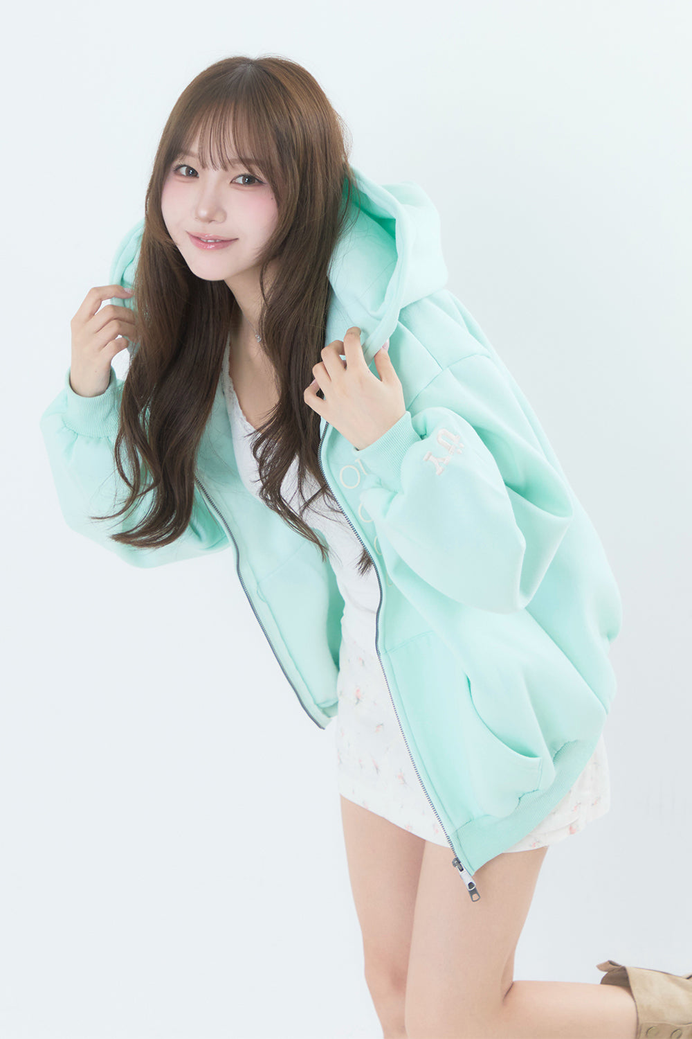 BUBBLE LOGO ZIP HOODIE MINT
