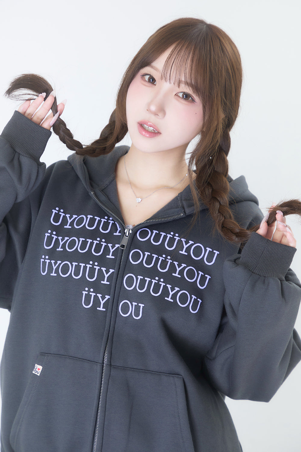 BUBBLE LOGO ZIP HOODIE CHARCOAL GRAY