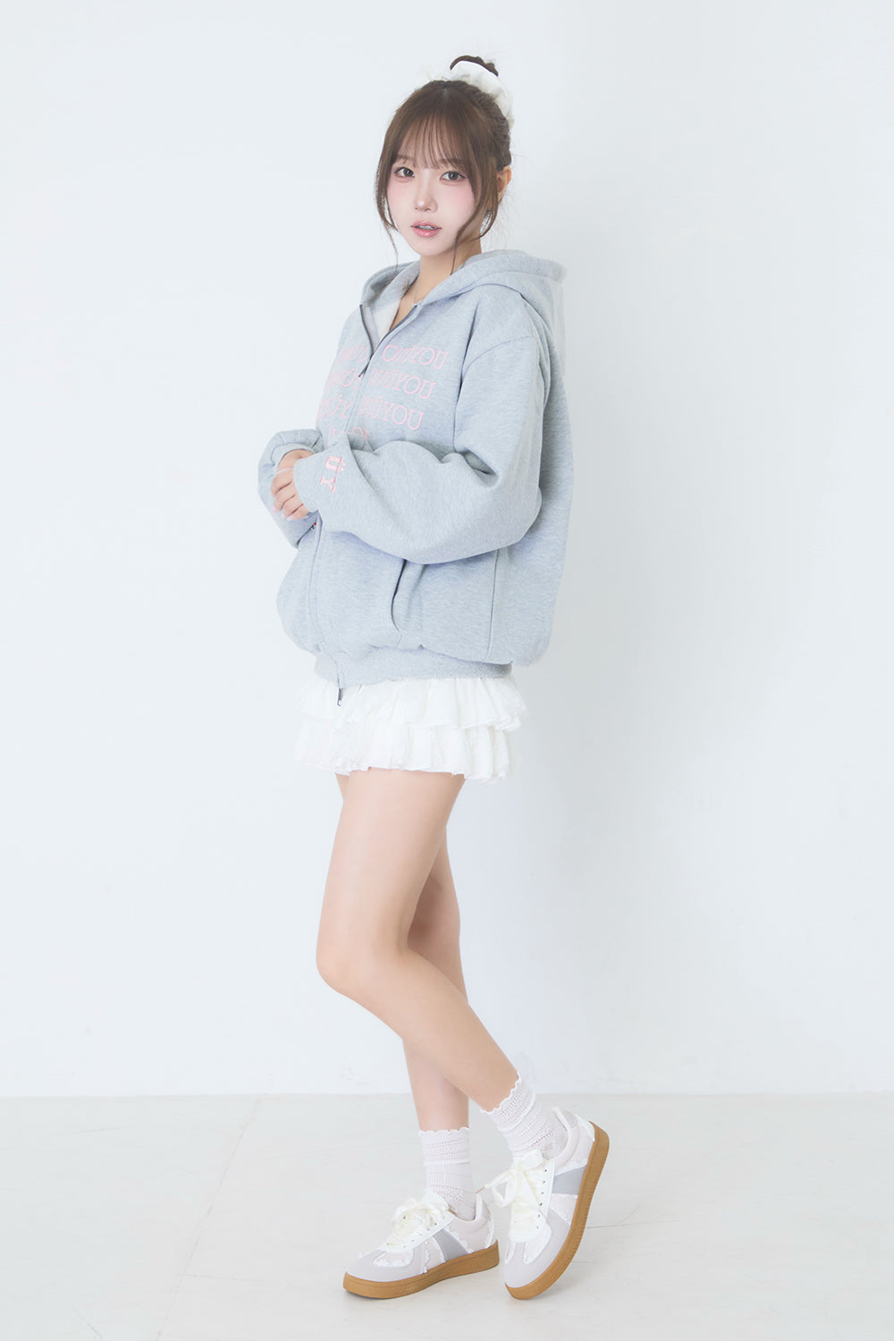 BUBBLE LOGO ZIP HOODIE LIGHT GRAY