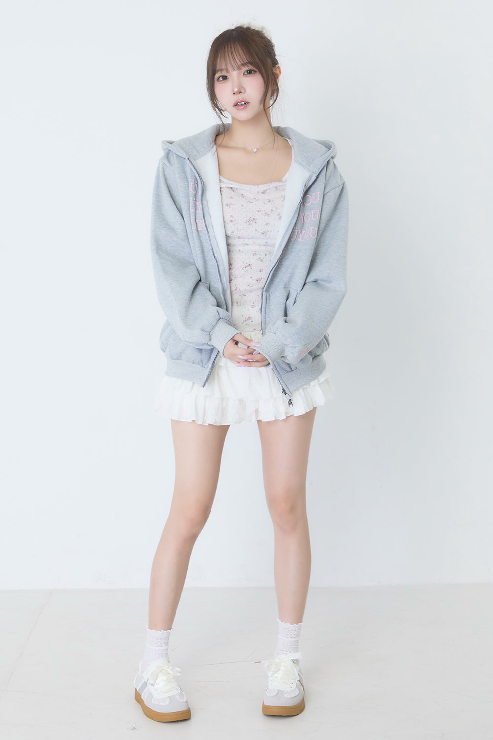 BUBBLE LOGO ZIP HOODIE LIGHT GRAY