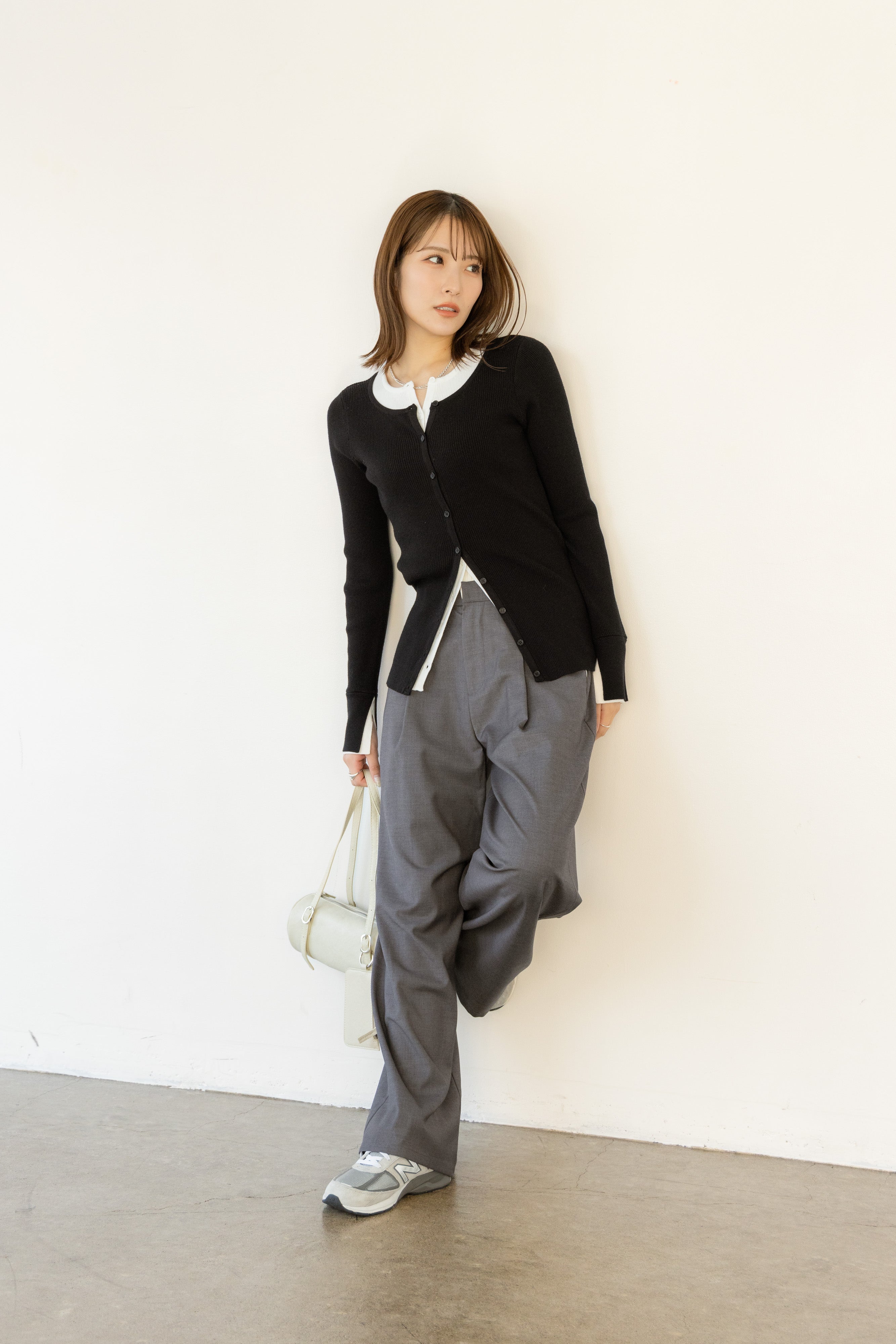 バイカラーリブニットトップス