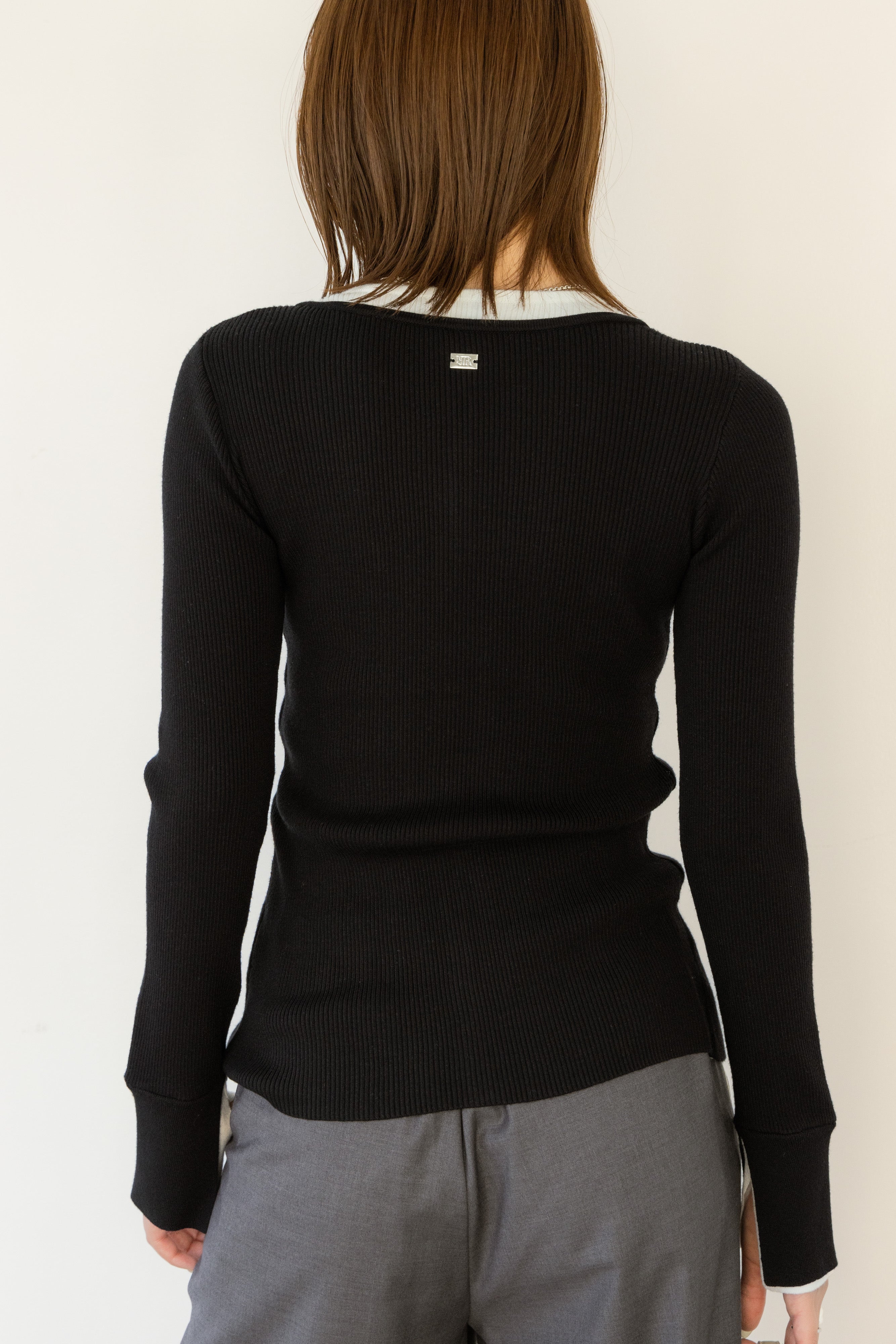 バイカラーリブニットトップス