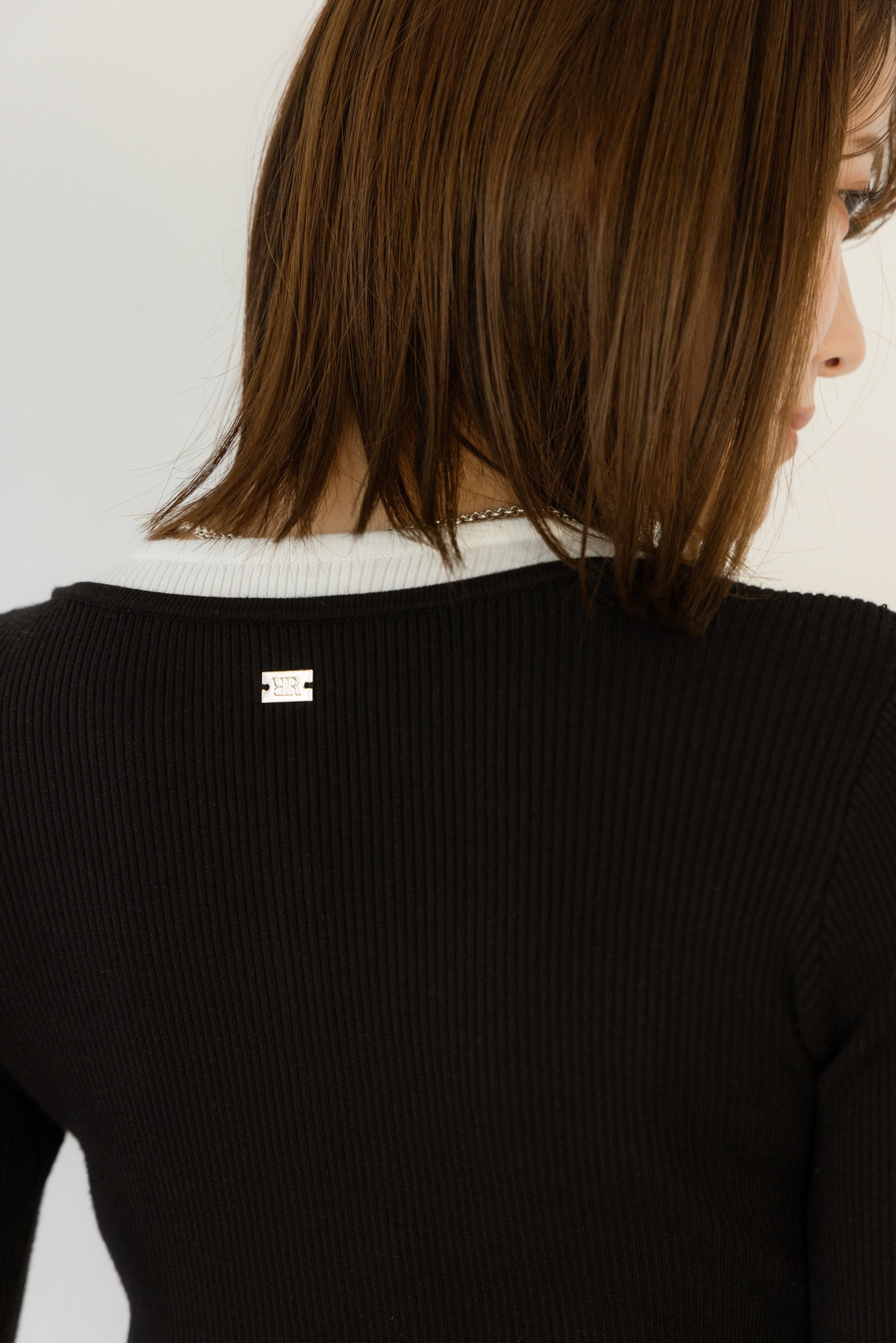 バイカラーリブニットトップス