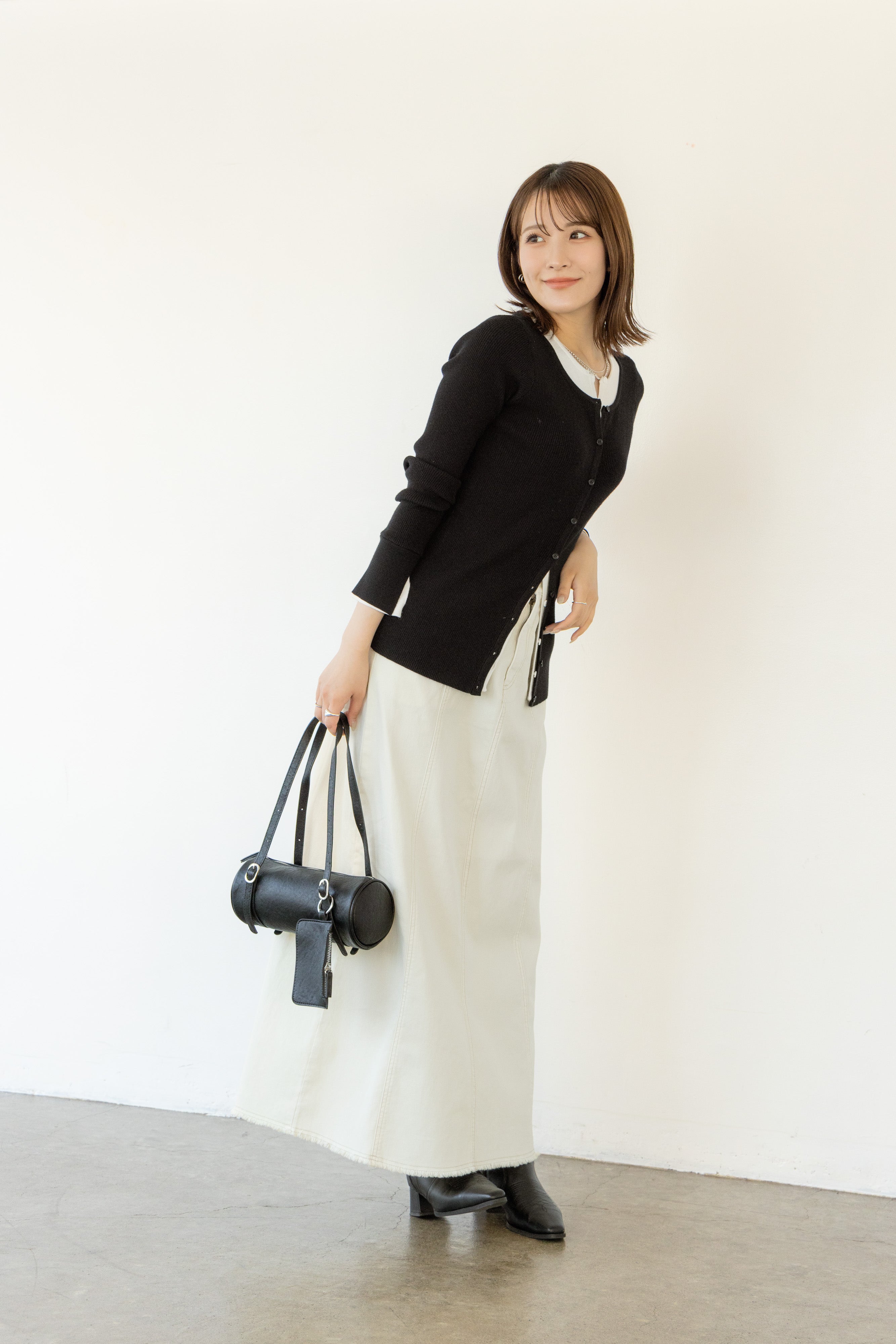 バイカラーリブニットトップス