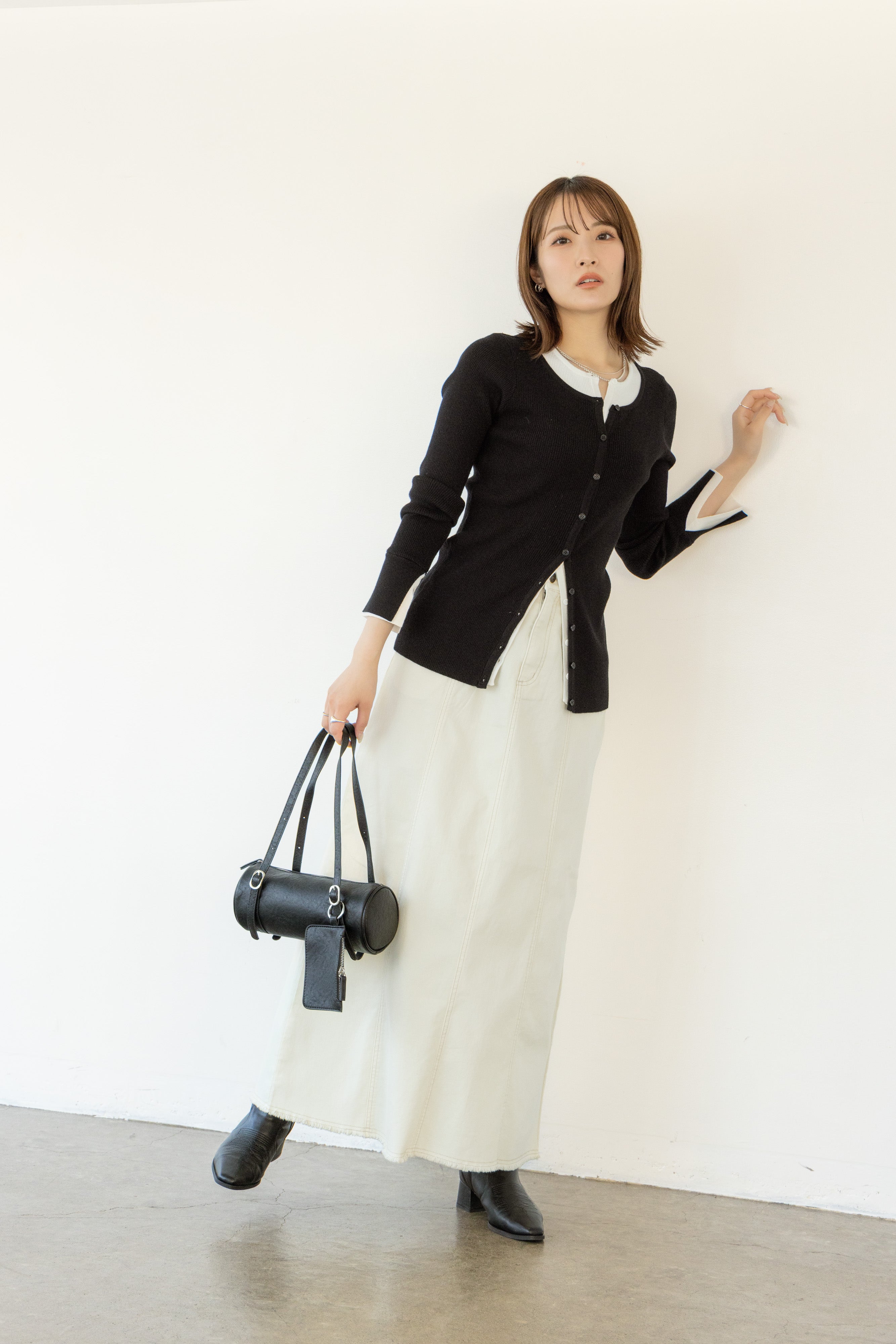 バイカラーリブニットトップス