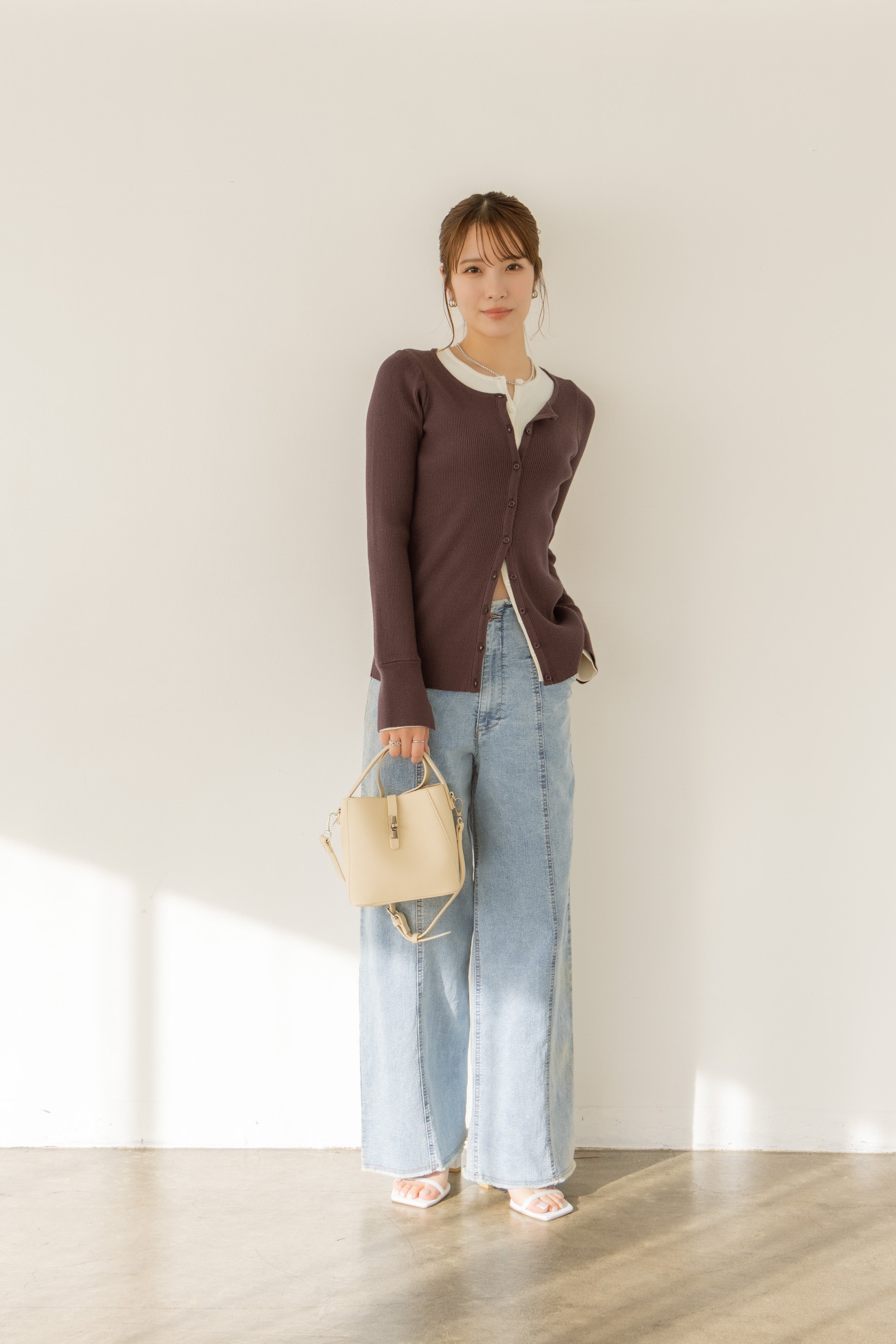 バイカラーリブニットトップス