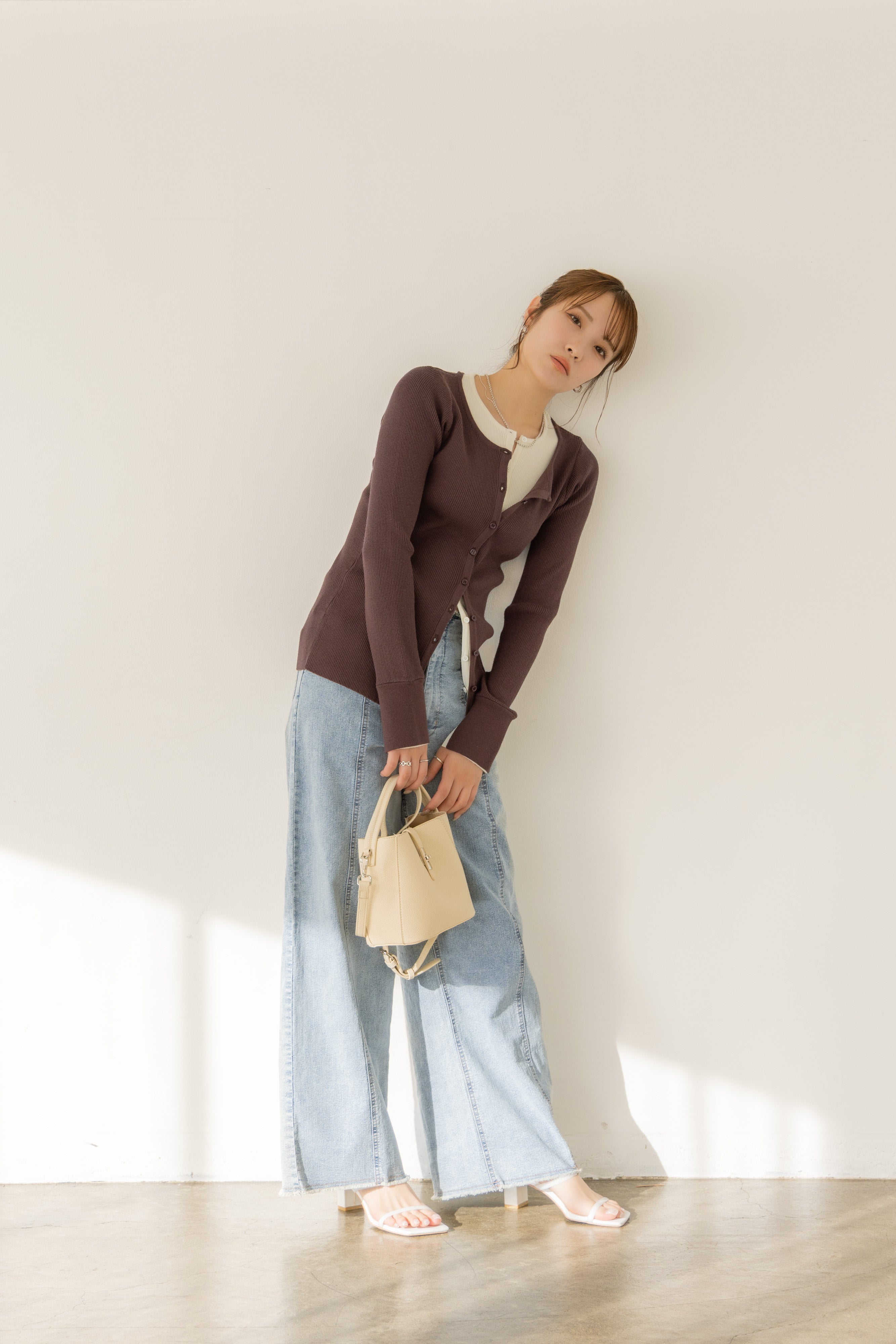 バイカラーリブニットトップス