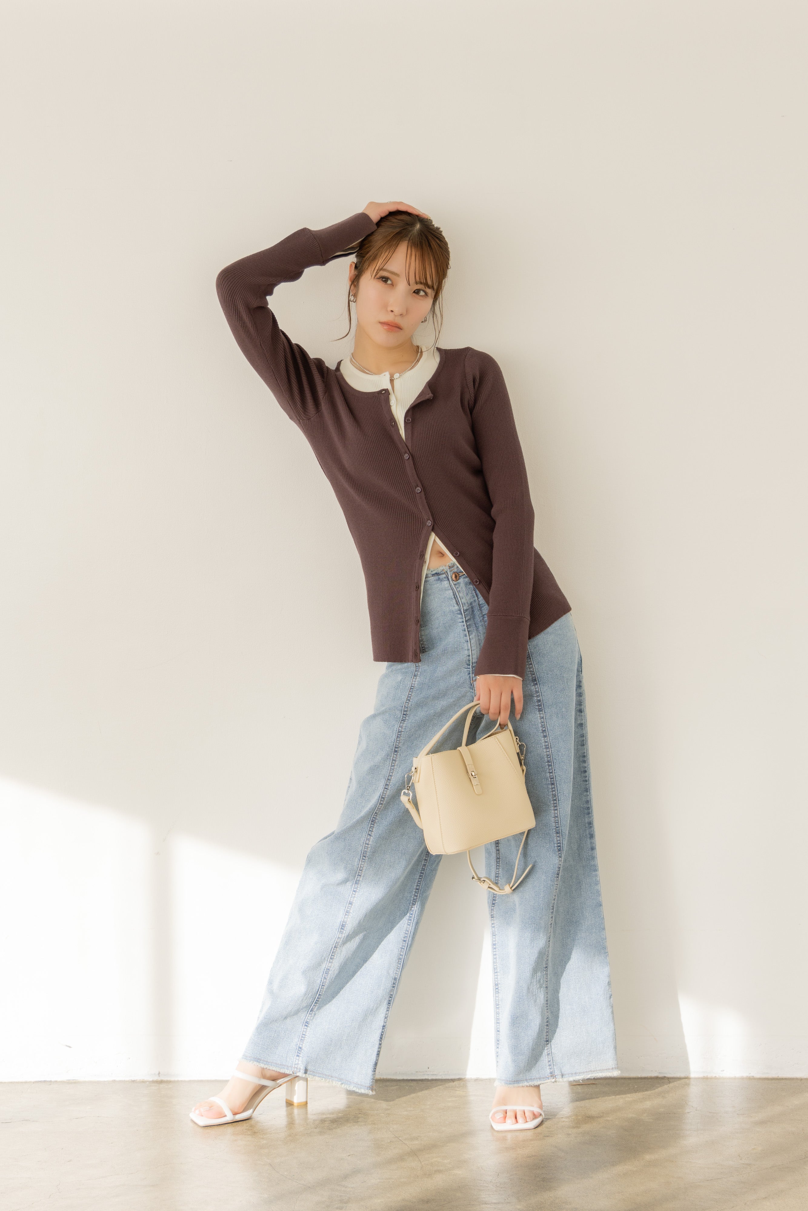 バイカラーリブニットトップス