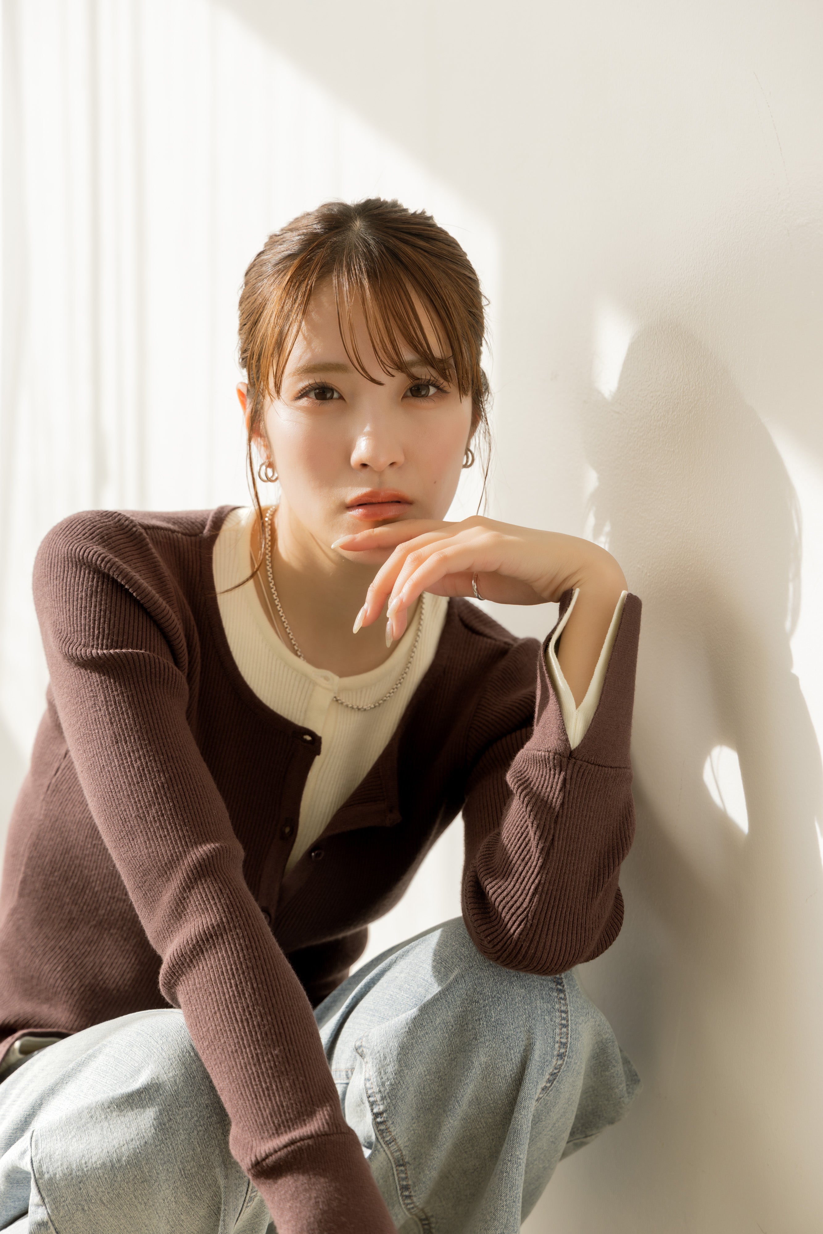 バイカラーリブニットトップス