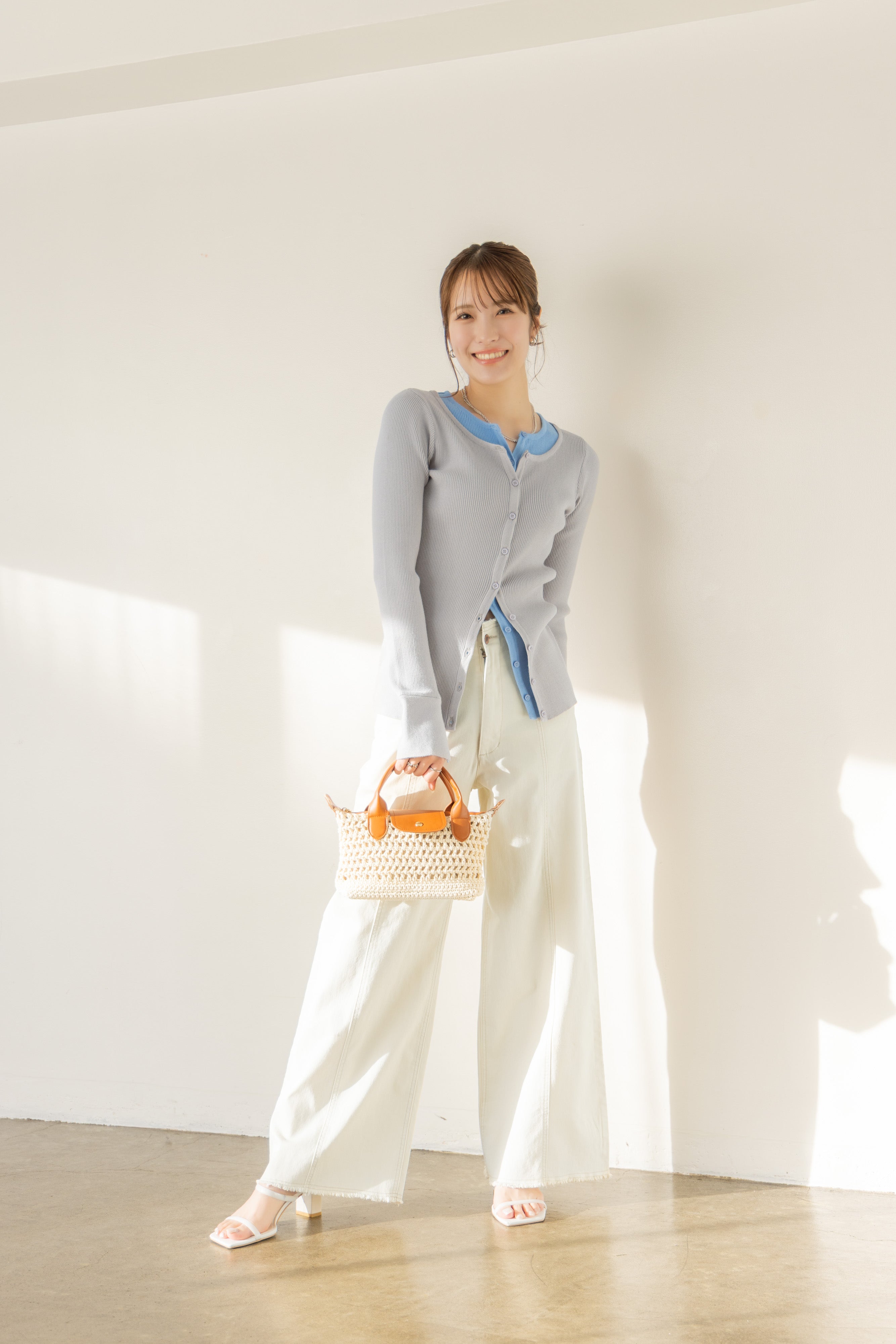 バイカラーリブニットトップス