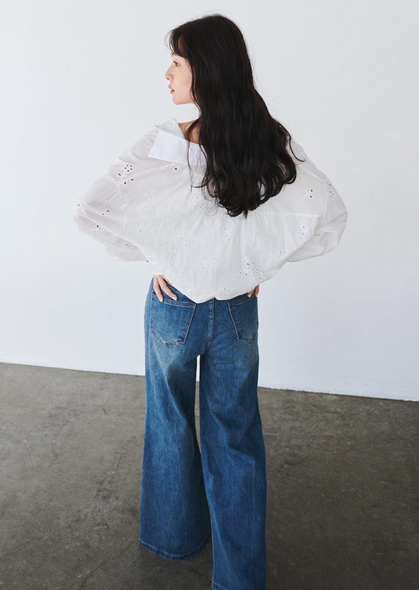 ウエストストリングバギーデニム