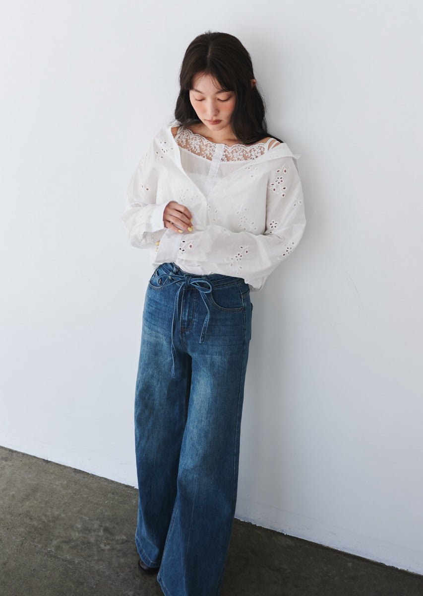 ウエストストリングバギーデニム