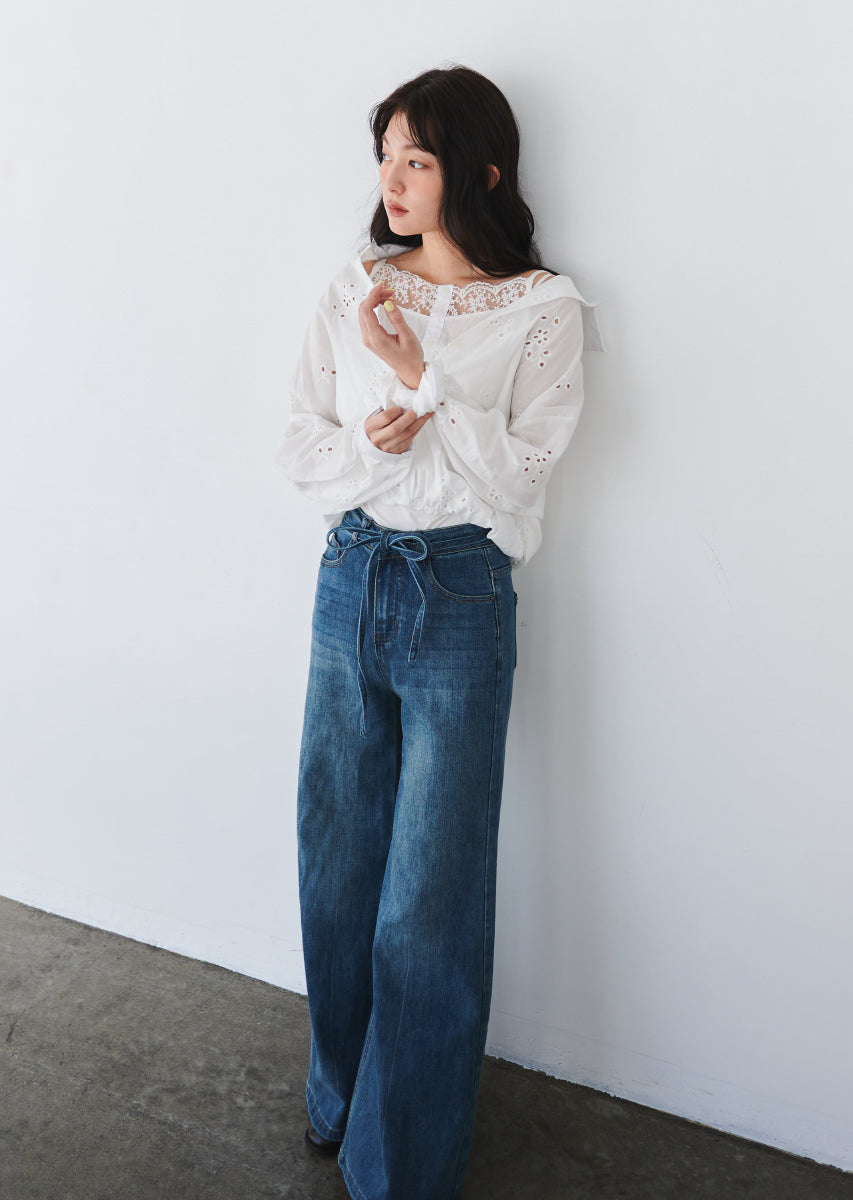 ウエストストリングバギーデニム