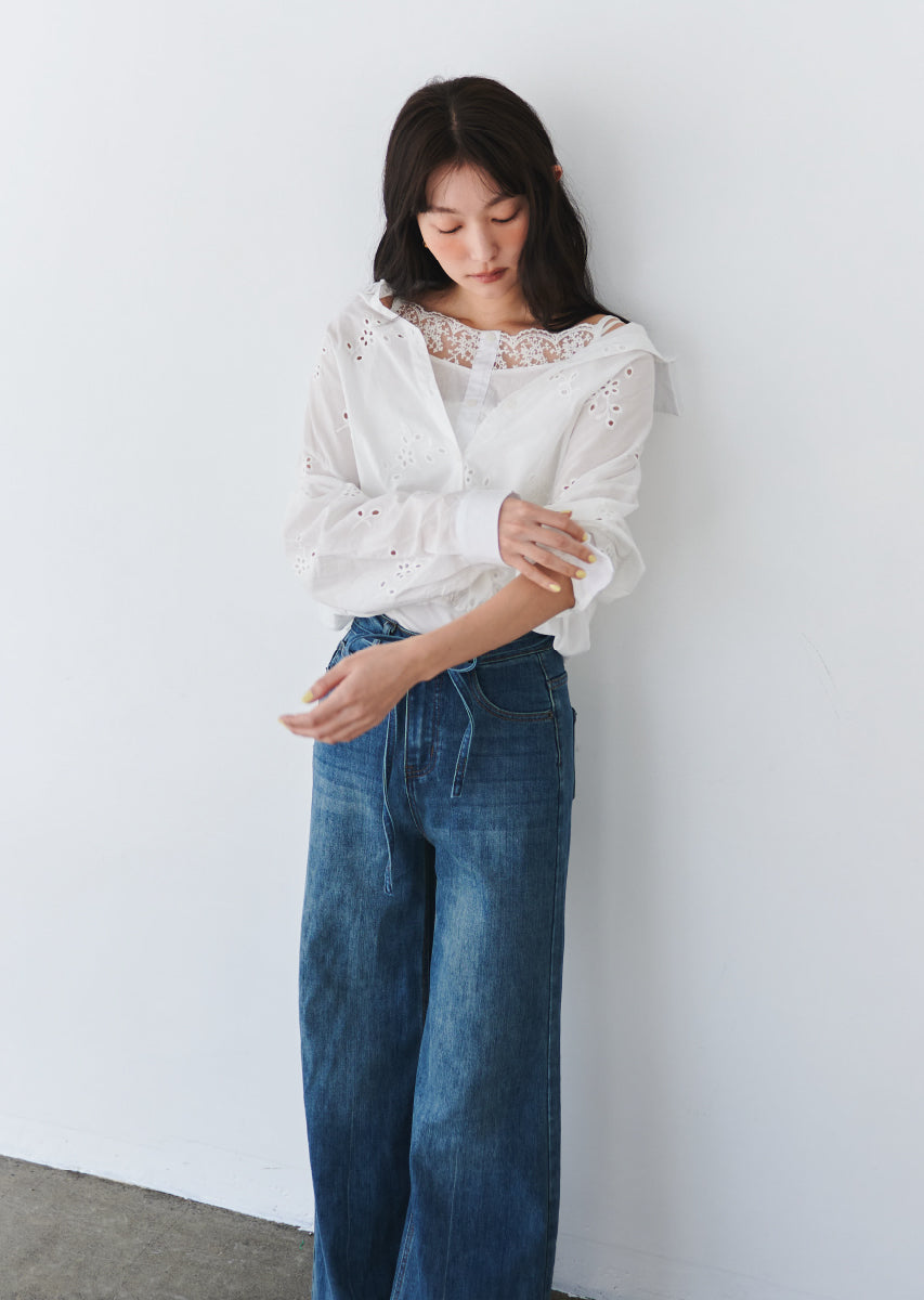 ウエストストリングバギーデニム