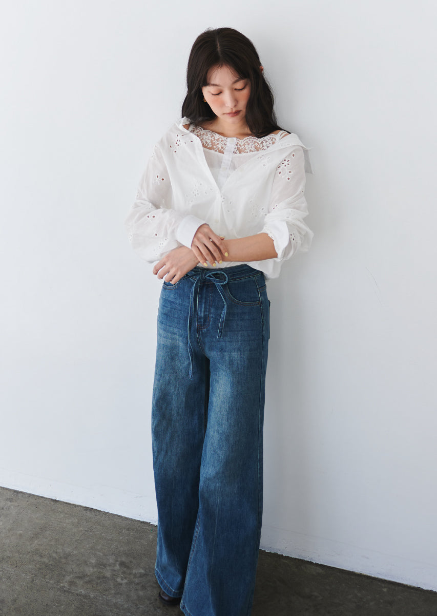 ウエストストリングバギーデニム