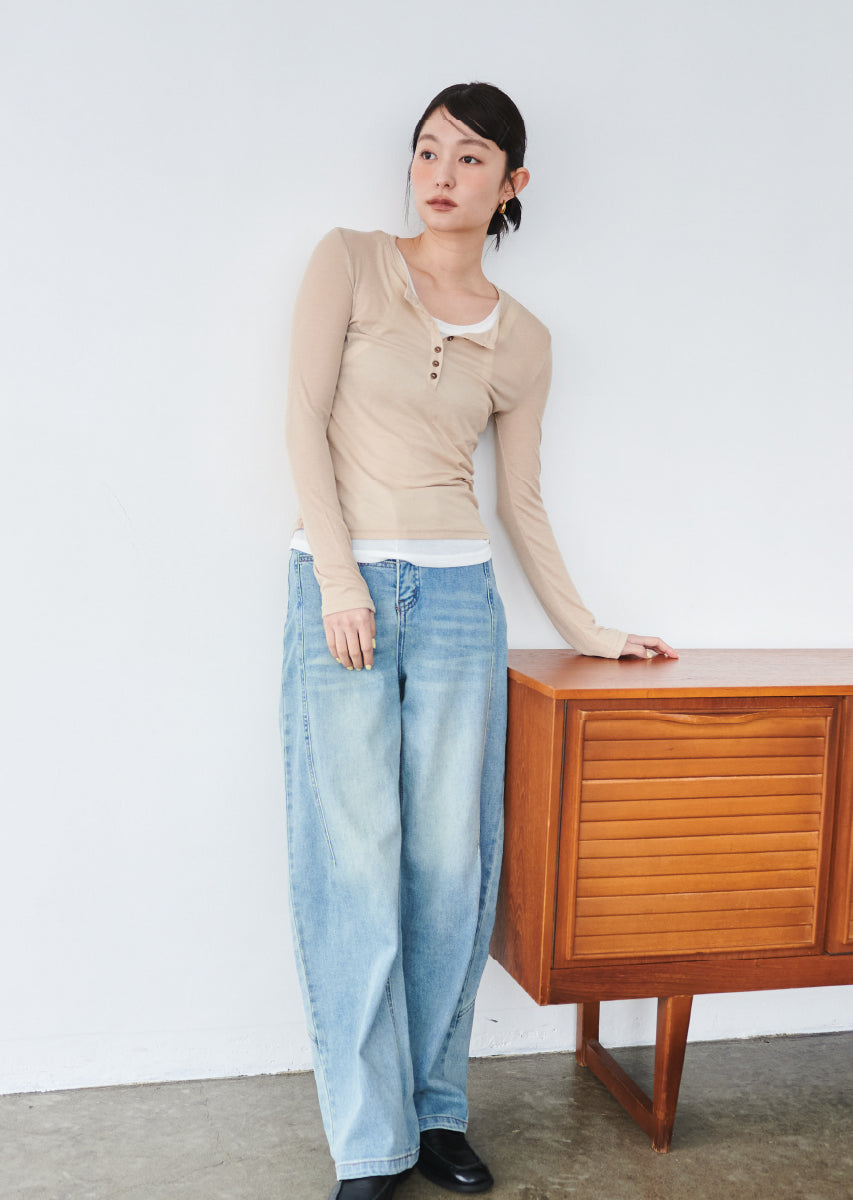ヘンリーネックレイヤードシアートップス