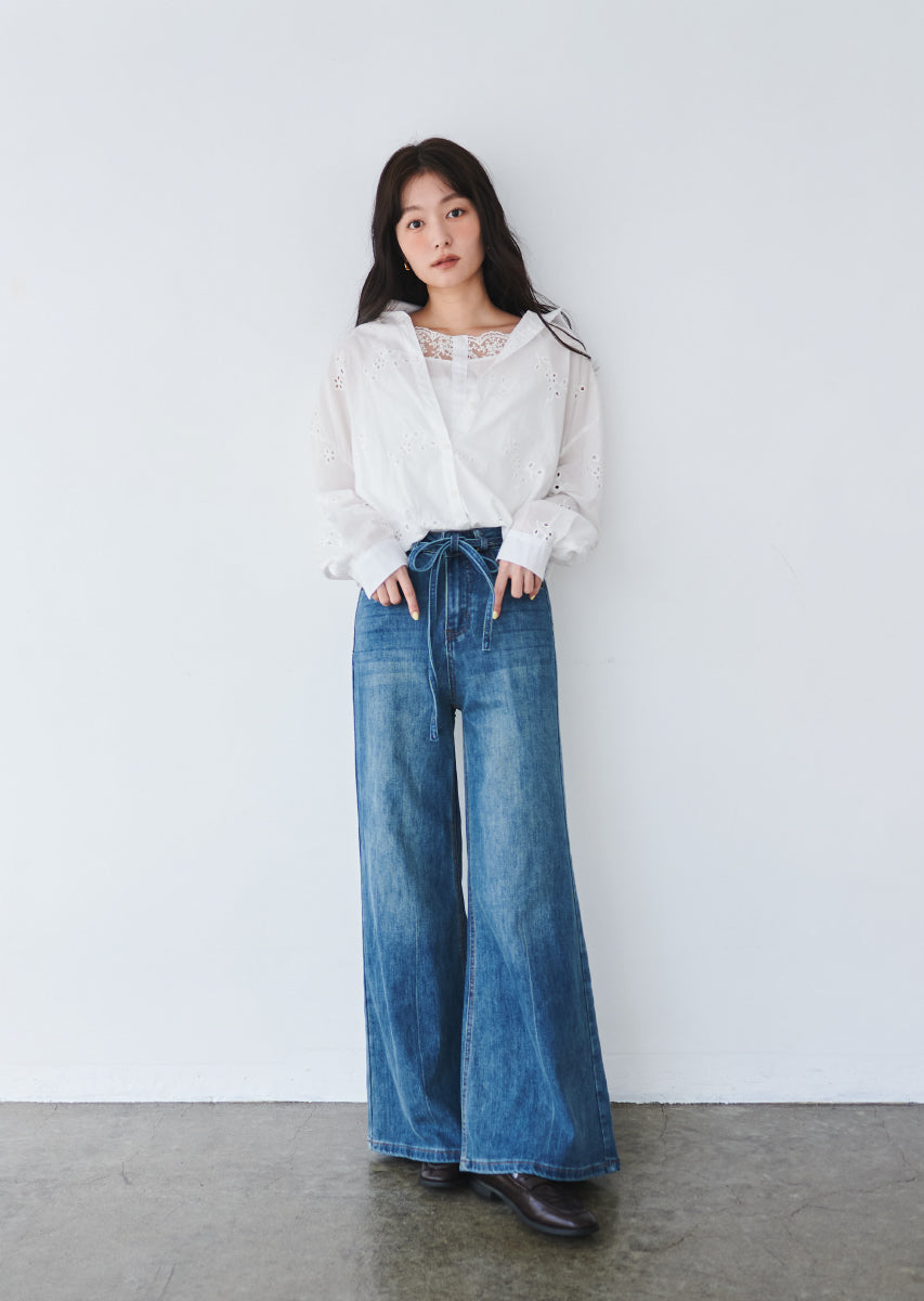 ウエストストリングバギーデニム