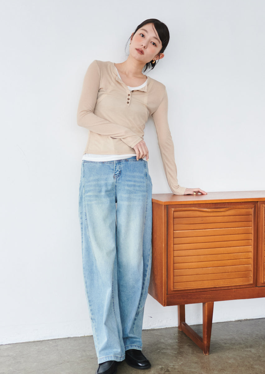 ヘンリーネックレイヤードシアートップス