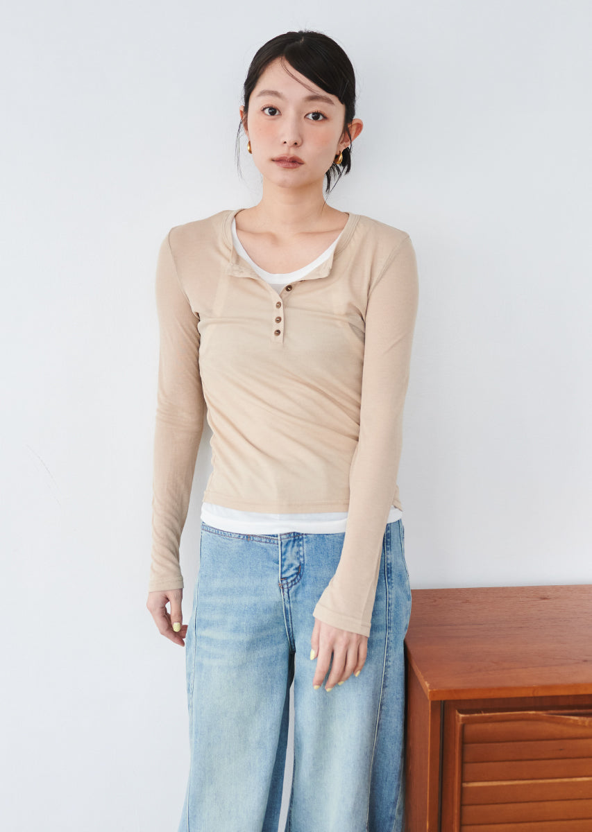 ヘンリーネックレイヤードシアートップス