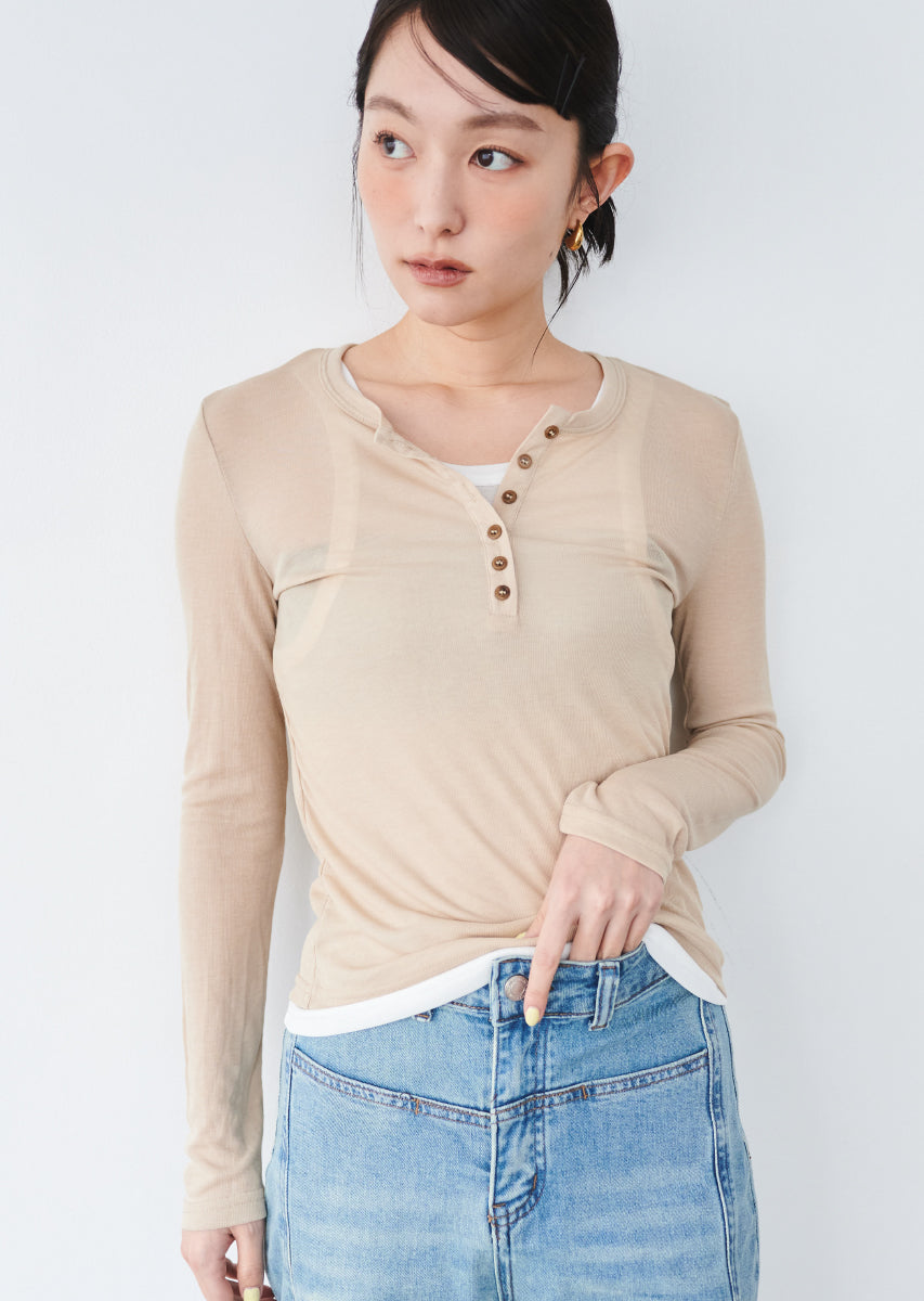 ヘンリーネックレイヤードシアートップス