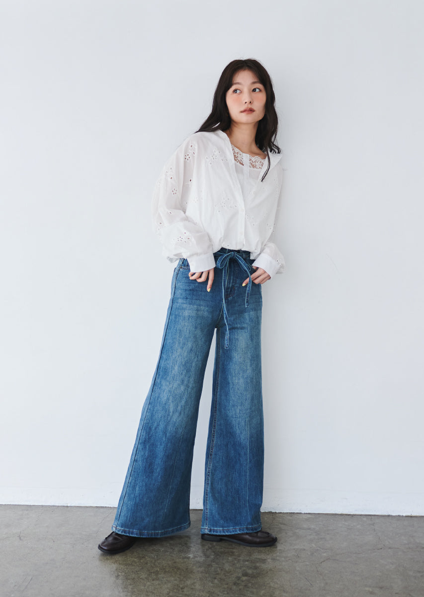 ウエストストリングバギーデニム