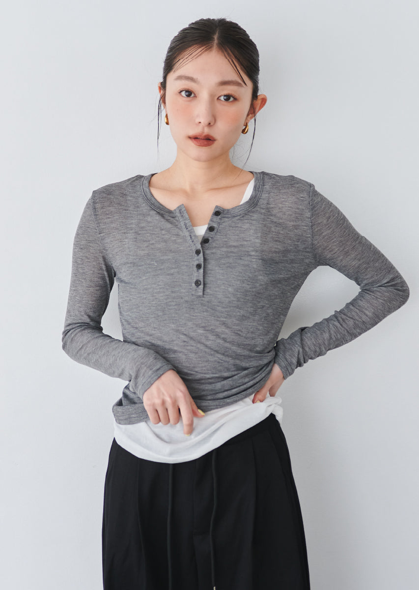 ヘンリーネックレイヤードシアートップス
