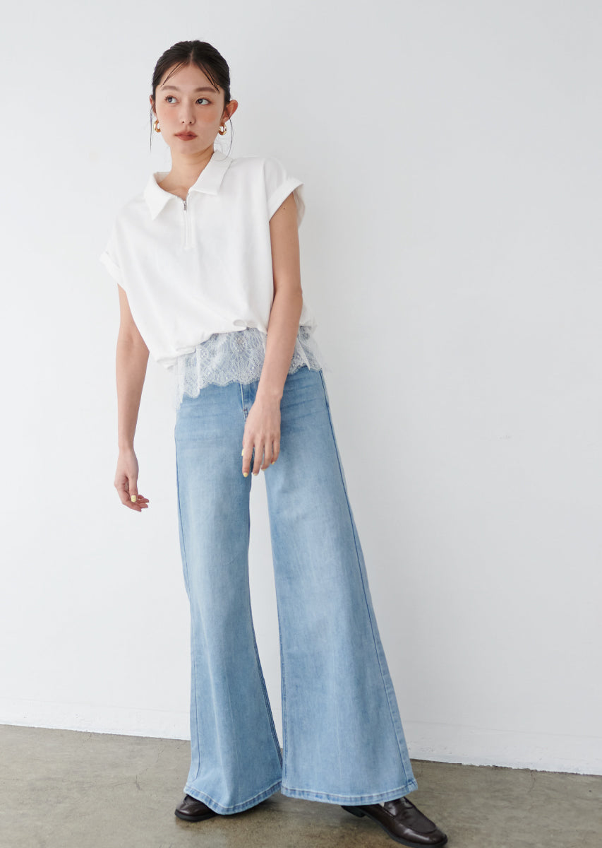 ハーフジップレースドッキングトップス