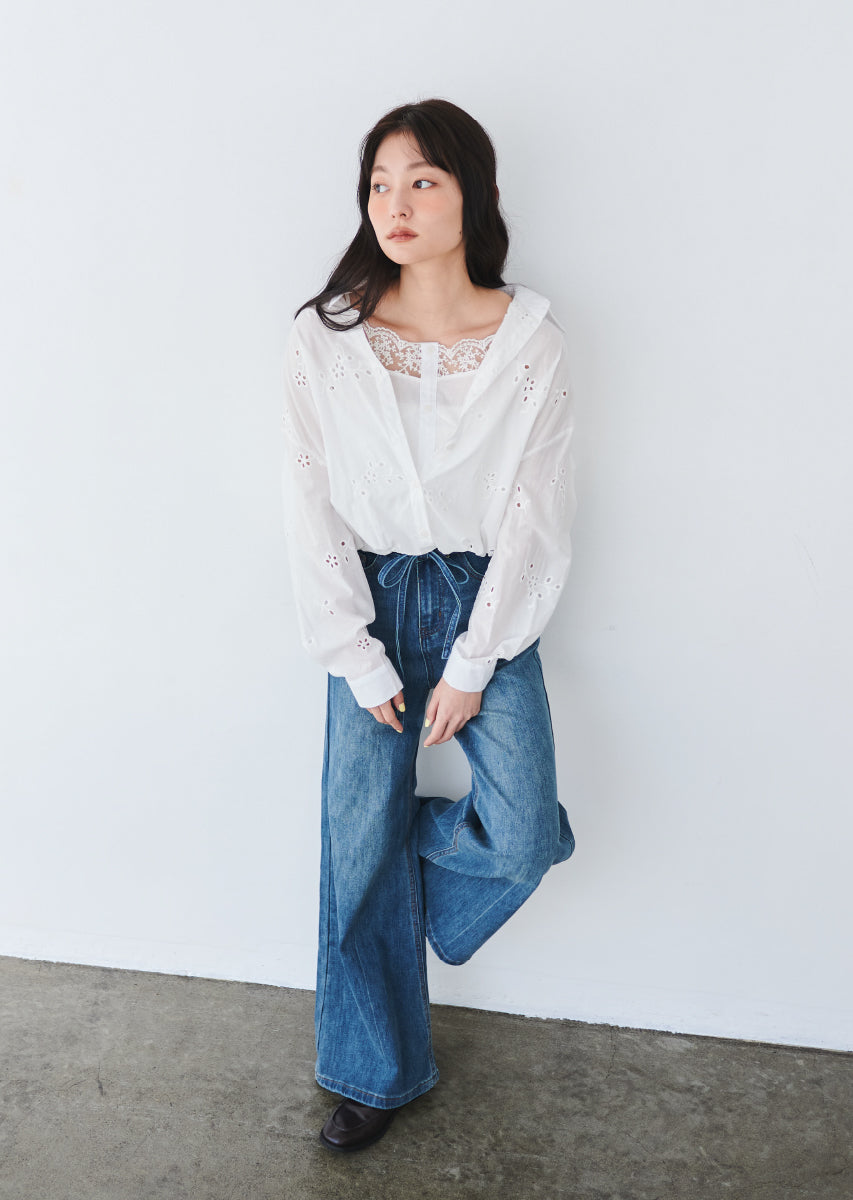 ウエストストリングバギーデニム