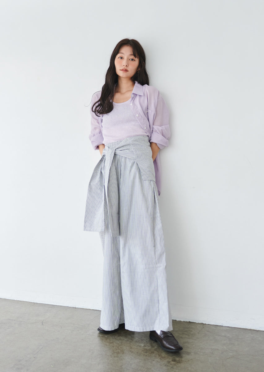 ウエストラップストライプパンツ