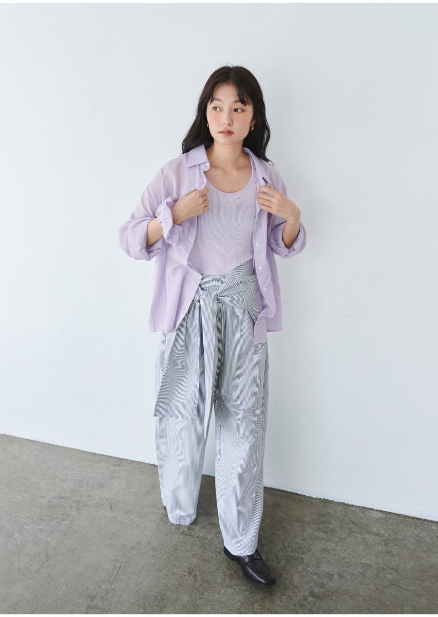 ウエストラップストライプパンツ