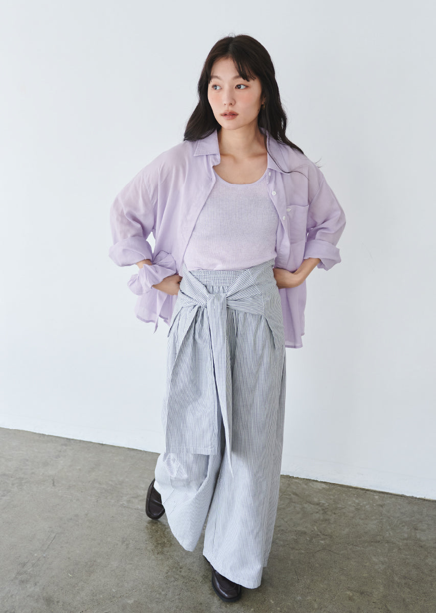 ウエストラップストライプパンツ