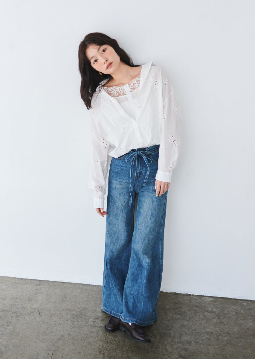 ウエストストリングバギーデニム