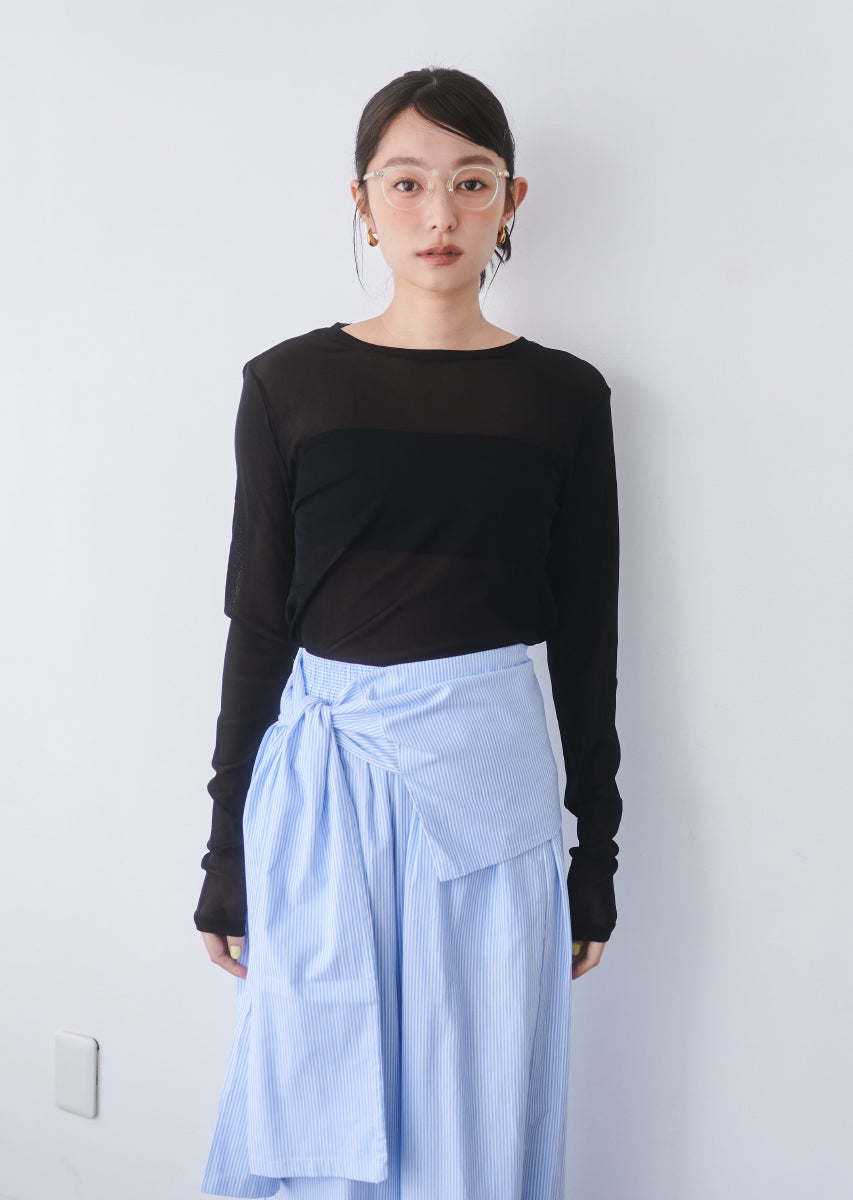 ウエストラップストライプパンツ