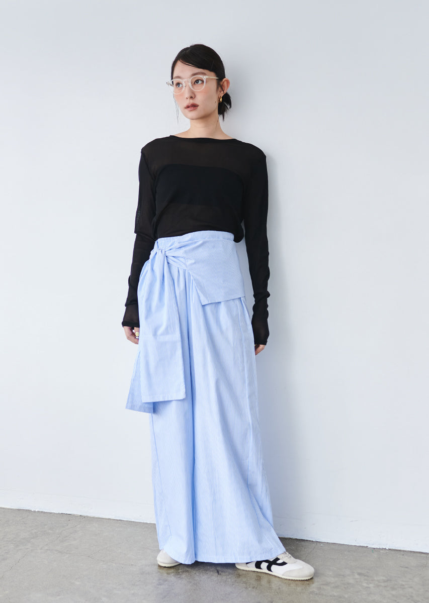 ウエストラップストライプパンツ