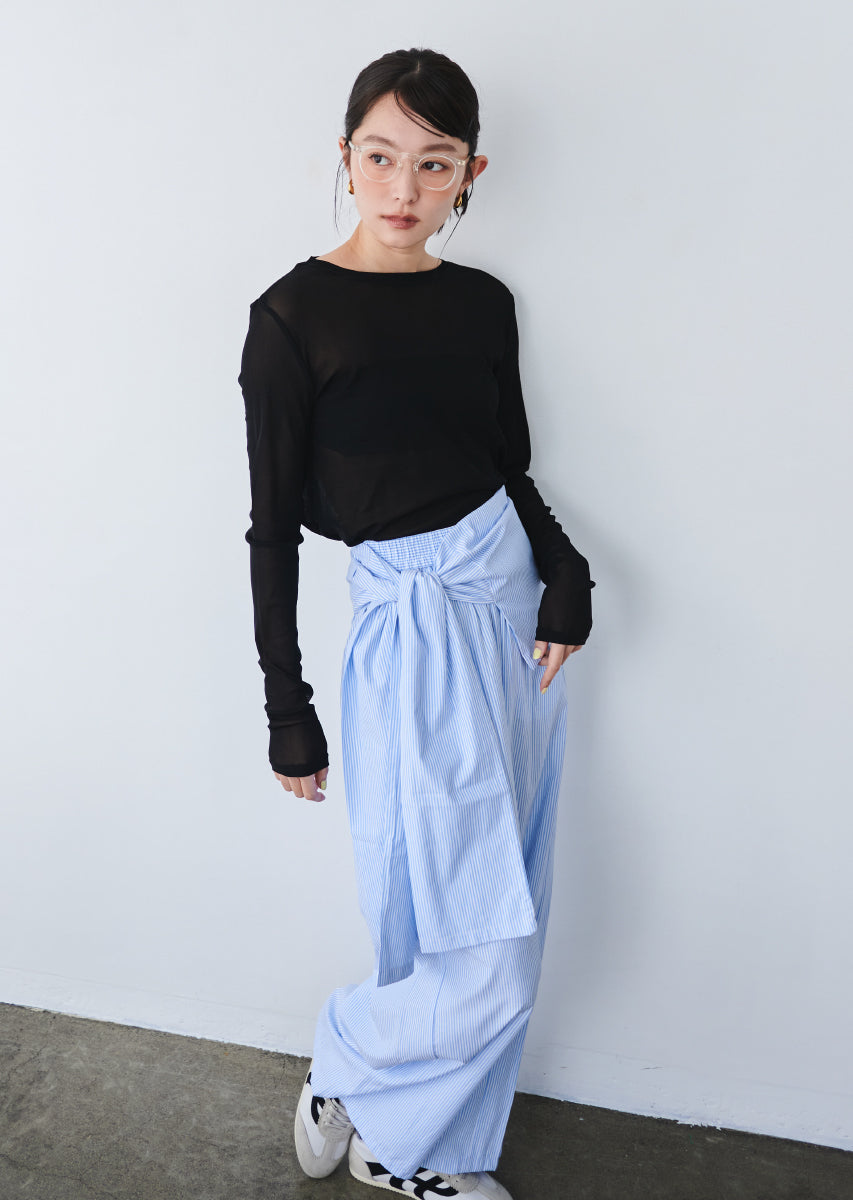 ウエストラップストライプパンツ