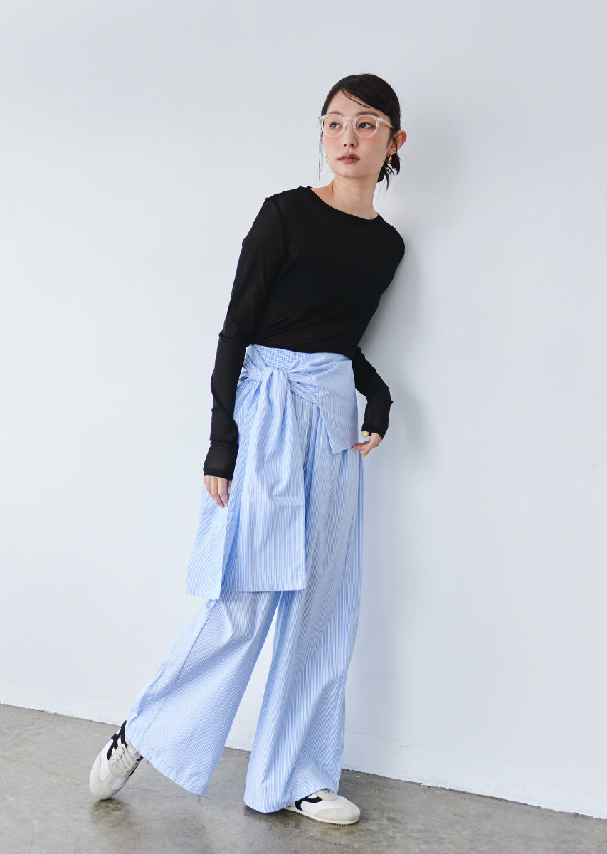 ウエストラップストライプパンツ