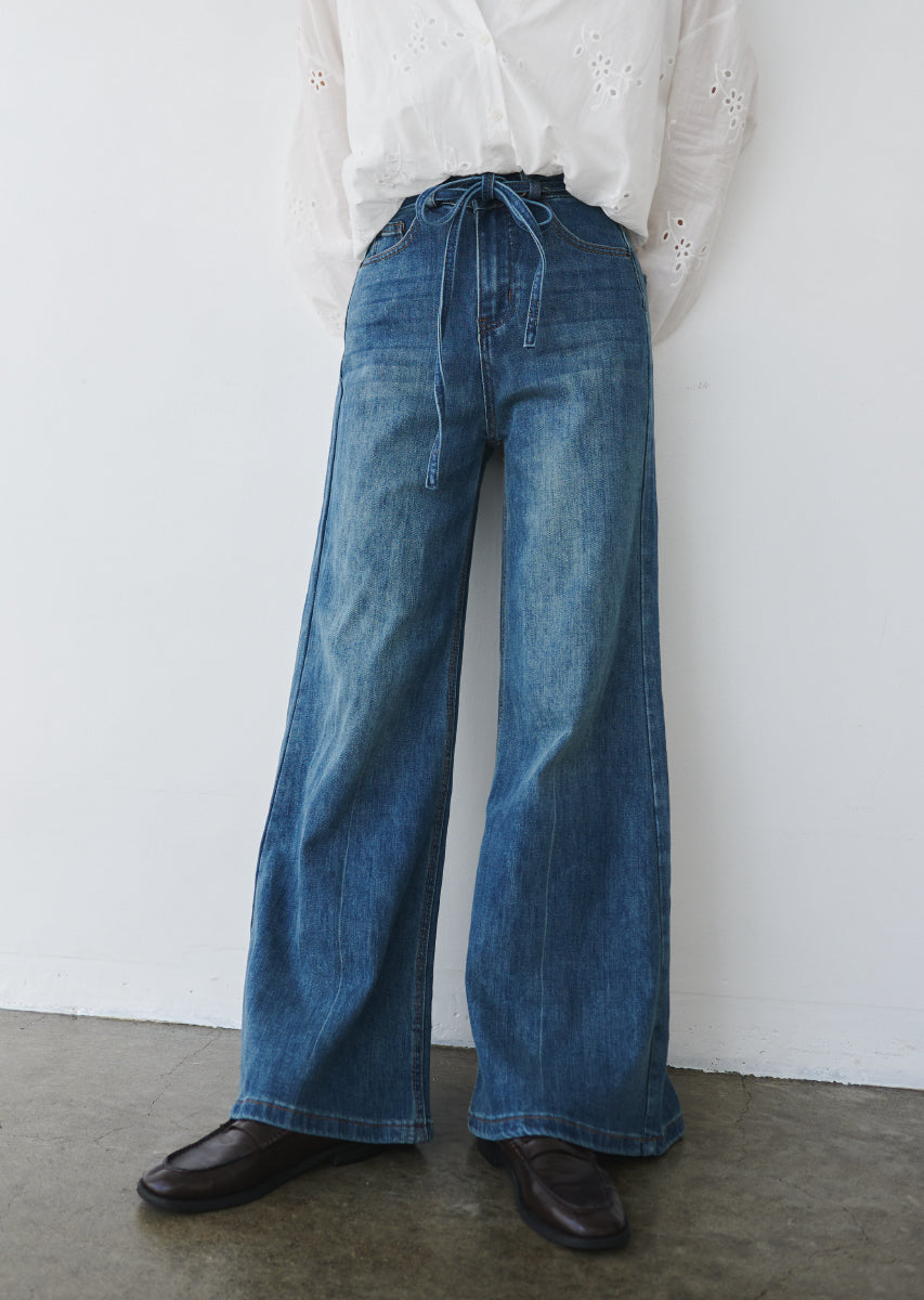 ウエストストリングバギーデニム