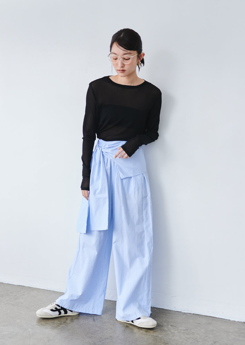 ウエストラップストライプパンツ