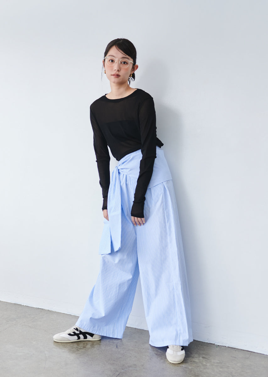 ウエストラップストライプパンツ