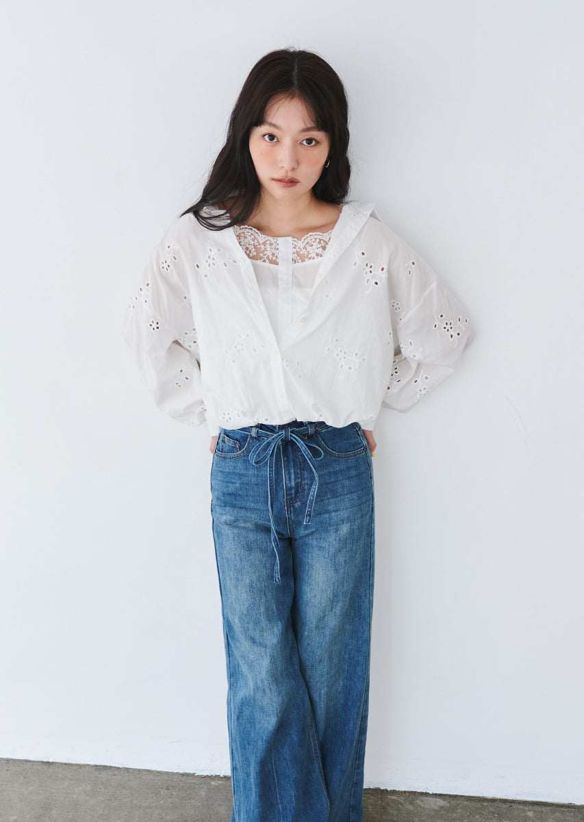 コットンレースブラウス