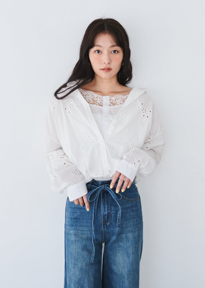 コットンレースブラウス