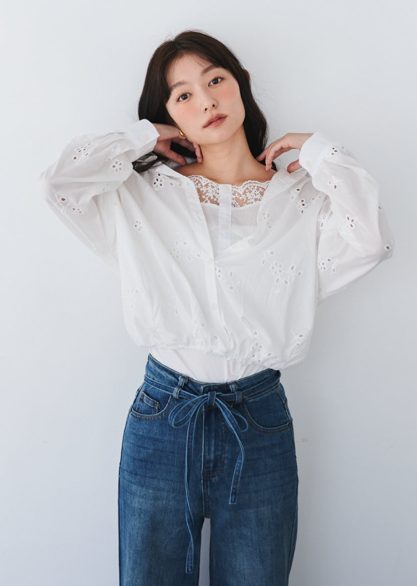 コットンレースブラウス