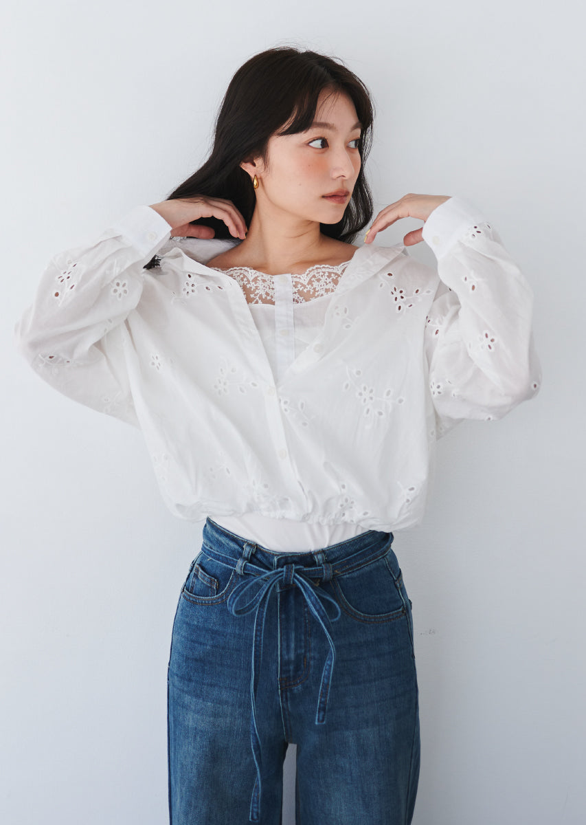 コットンレースブラウス
