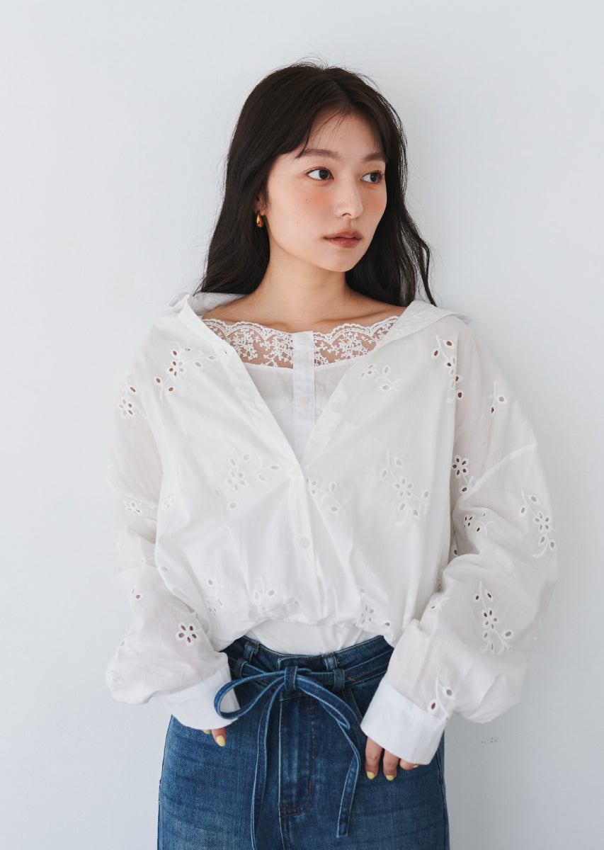 コットンレースブラウス