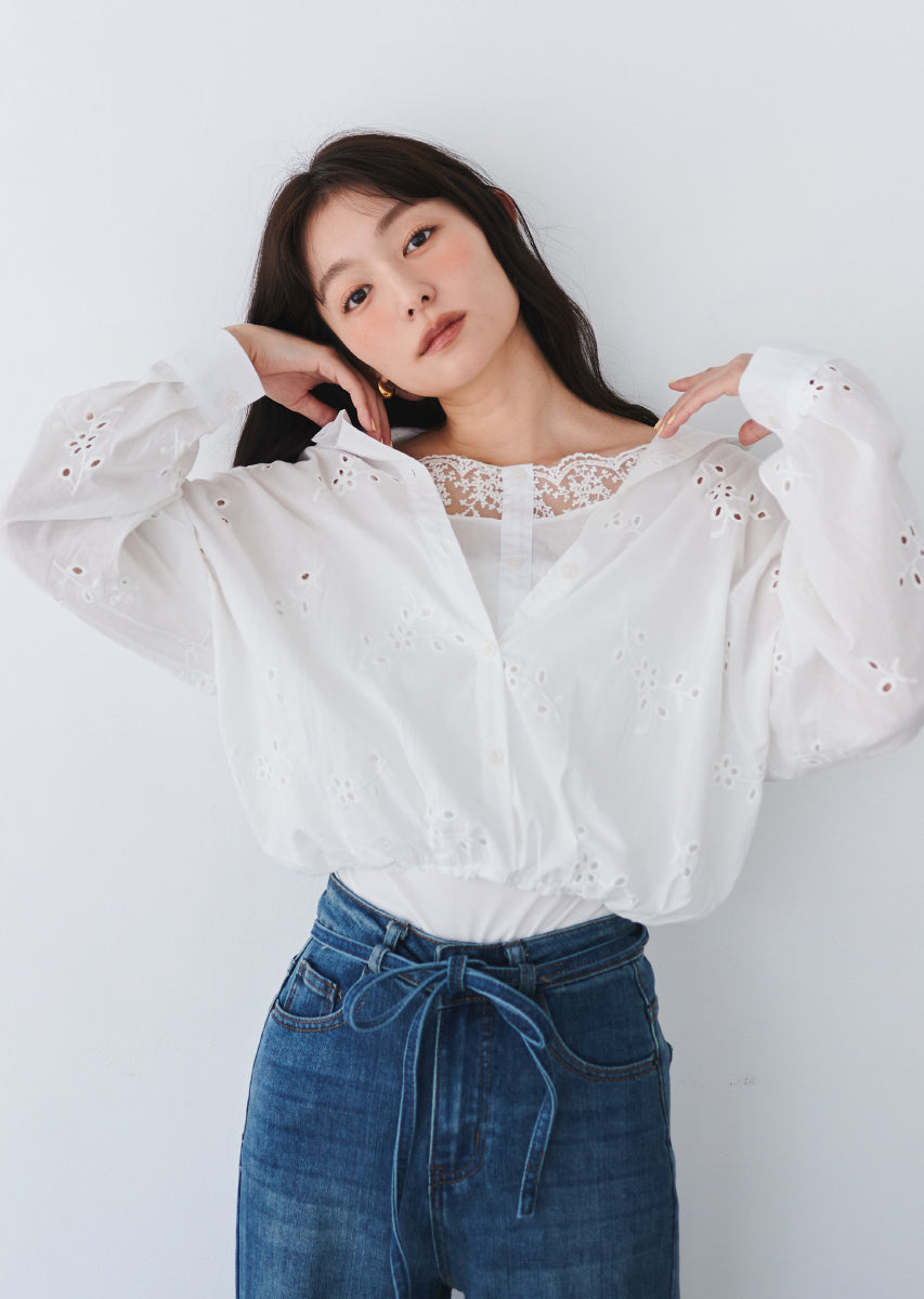コットンレースブラウス