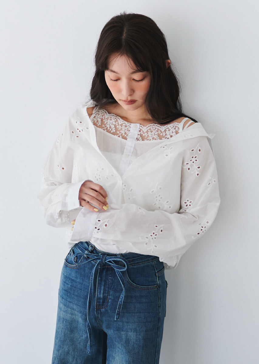 コットンレースブラウス