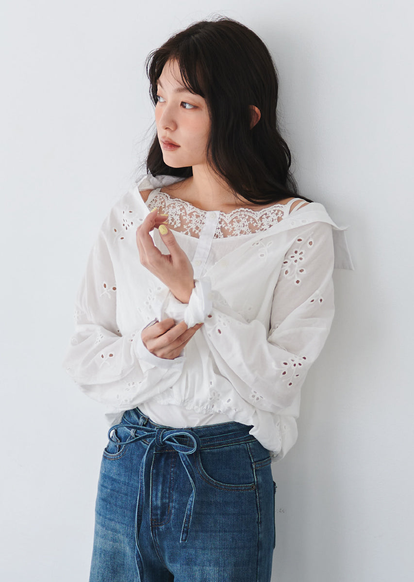 コットンレースブラウス